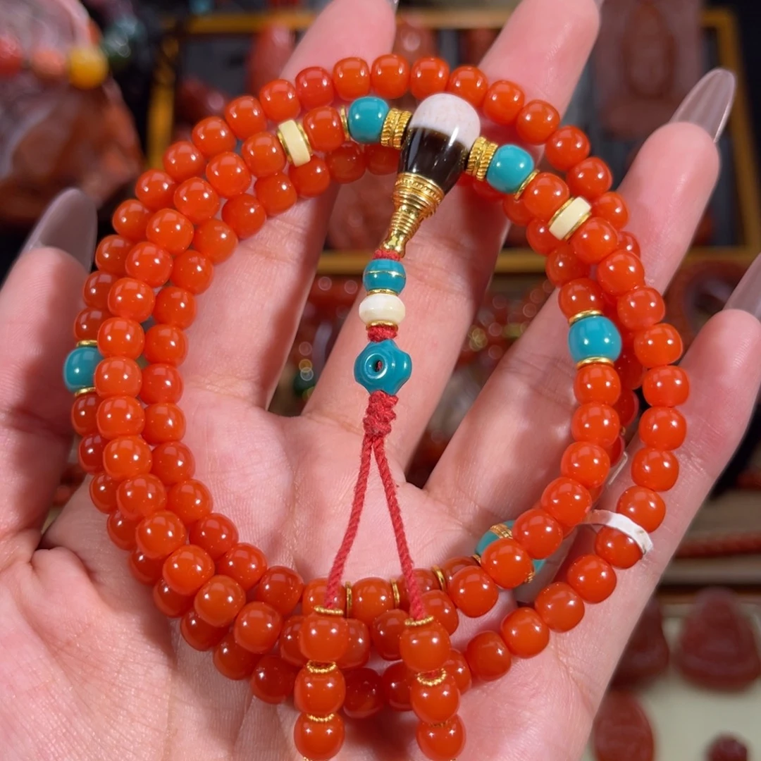 南红玛瑙未镶嵌老形念珠串6.1左右