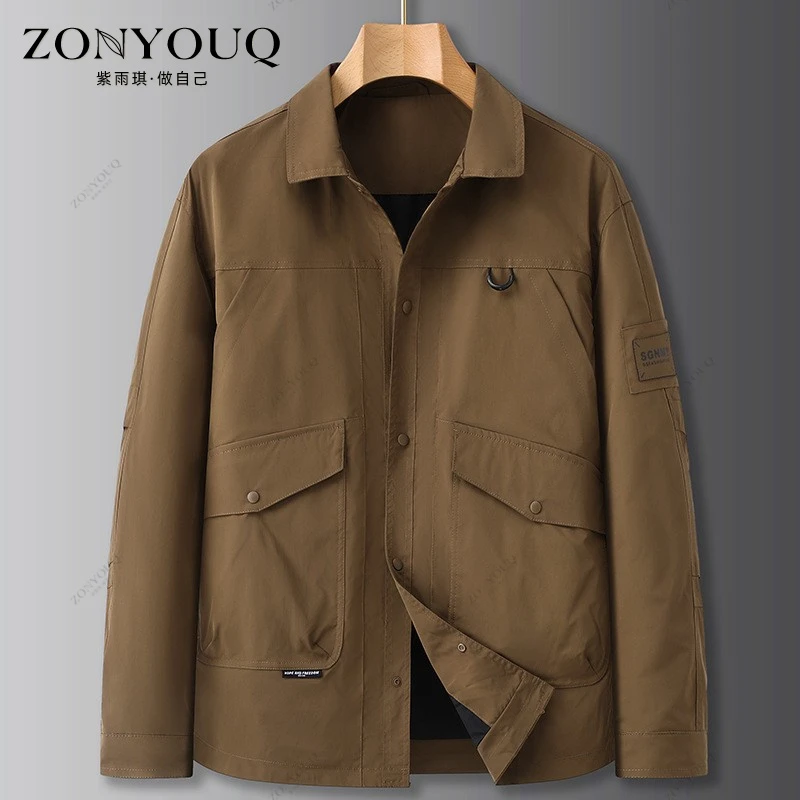 ZONYOUQ翻领工装夹克男秋季加肥加大码时尚美式休闲茄克衫外套