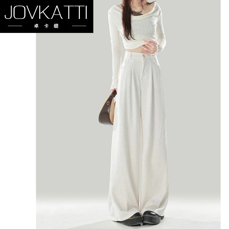 韩版糯米西装休闲裤女2025新款冬季直筒小个子高腰阔腿裤