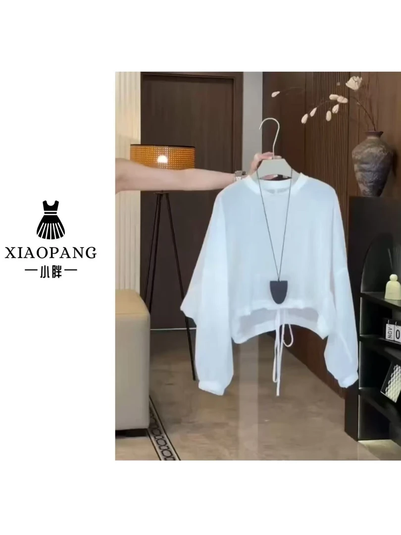 【小胖家】9833设计感薄款抽绳长袖衬衫