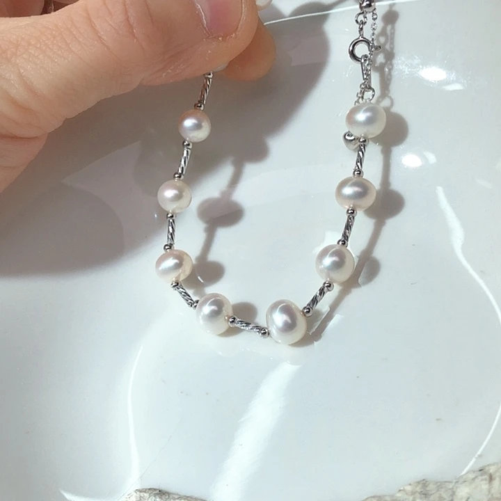 银S925镶嵌淡水珍珠项链?****?