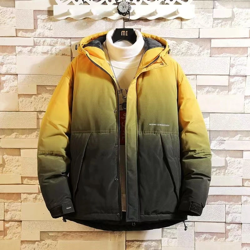 跨境棉衣欧美潮男士冬季连帽扎染渐变棉袄