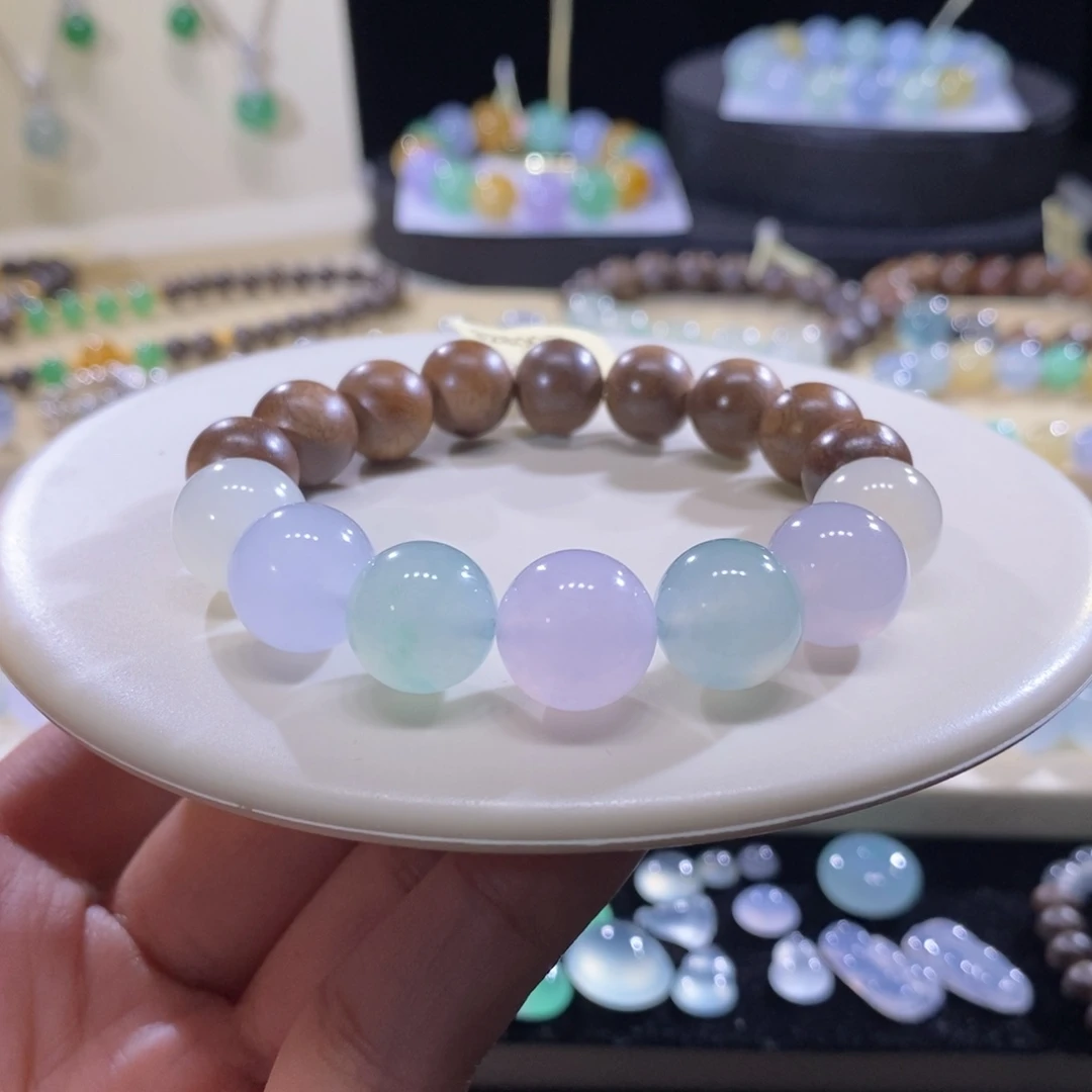 翡翠未镶嵌手串冰马卡龙手串卡12+