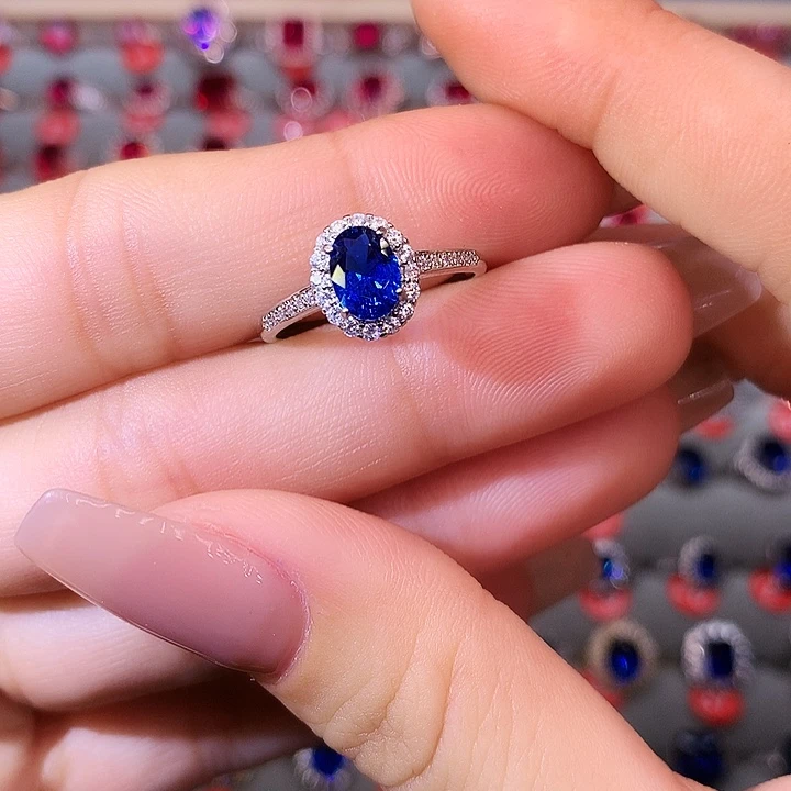 蓝宝石戒指银S925镶嵌