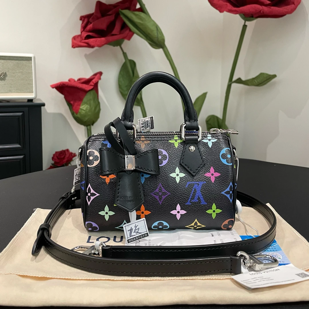 未使用 LouisVuitton/路易威登 黑三彩speedynano手提斜挎包