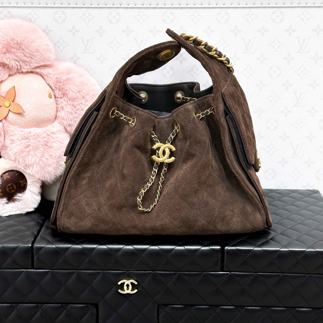 99新 Chanel/香奈儿 25K巧克力菱格纹麂皮 25bag小号链条包单肩包