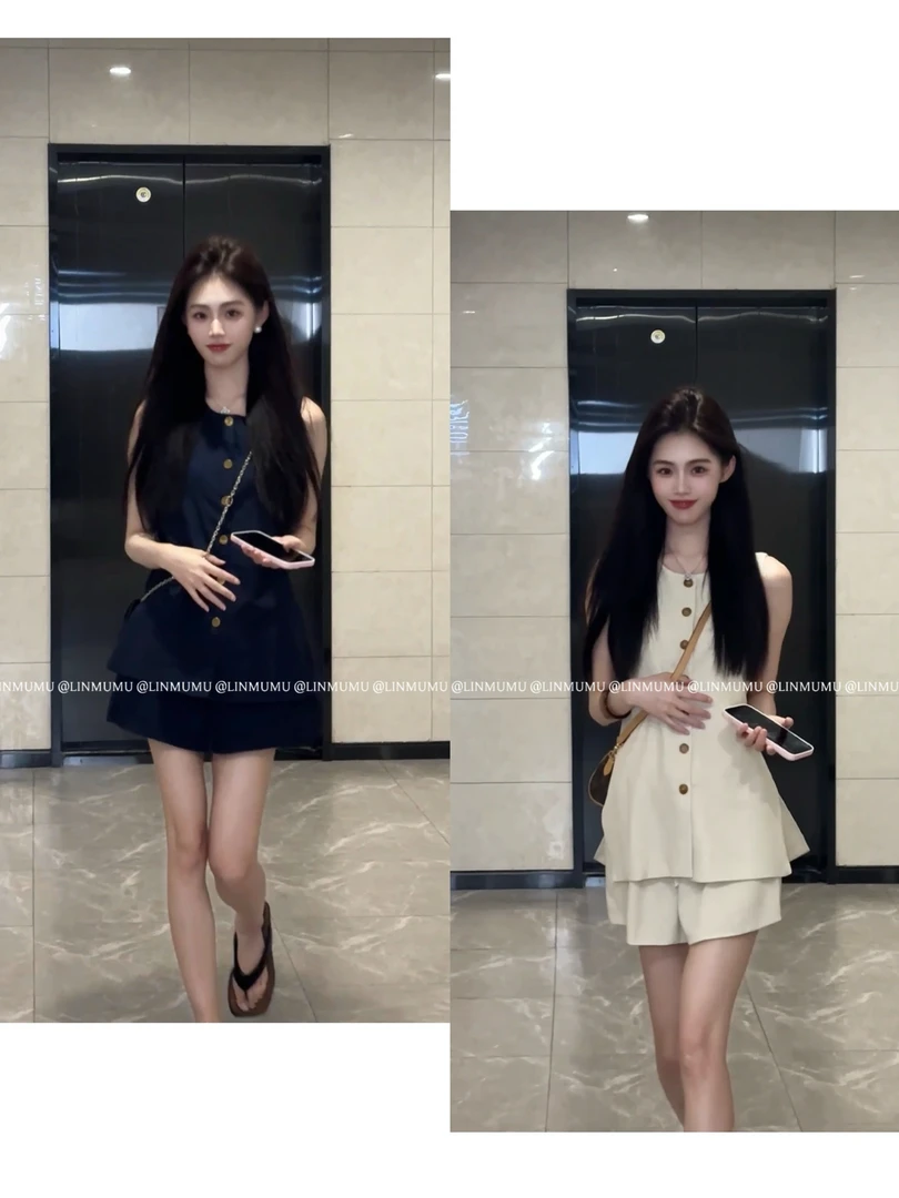 休闲风性感欧美风时尚套装吊带夏季女装小香风上衣