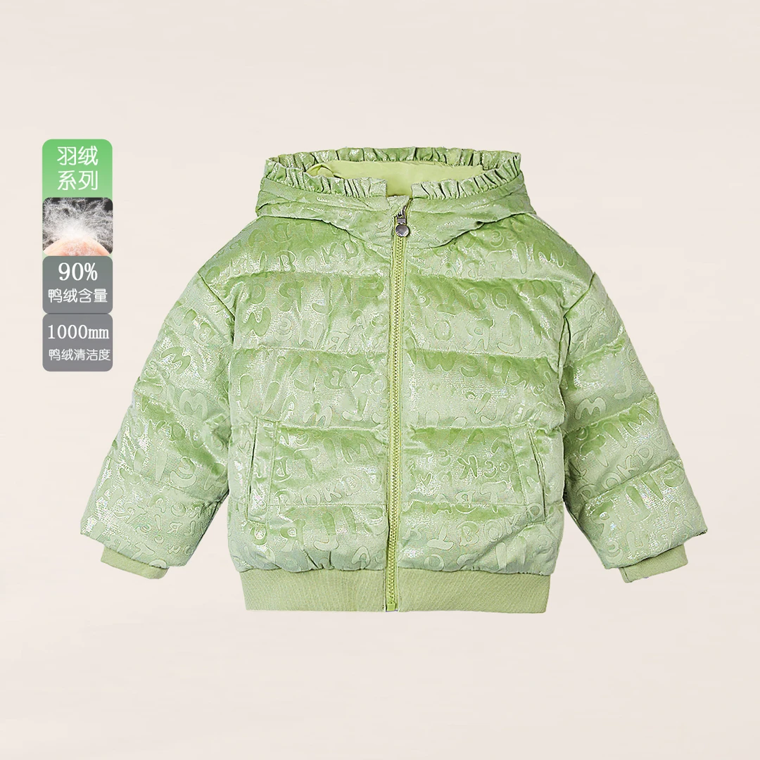 【90鸭绒羽绒发热】2024冬季上新亮片短绒荷叶边羽绒服女童