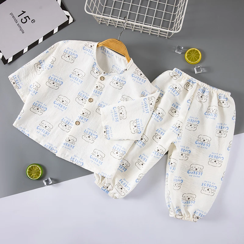 夏季儿童睡衣男孩中大童空调服女孩洋气小清新家居服套装宝宝睡衣