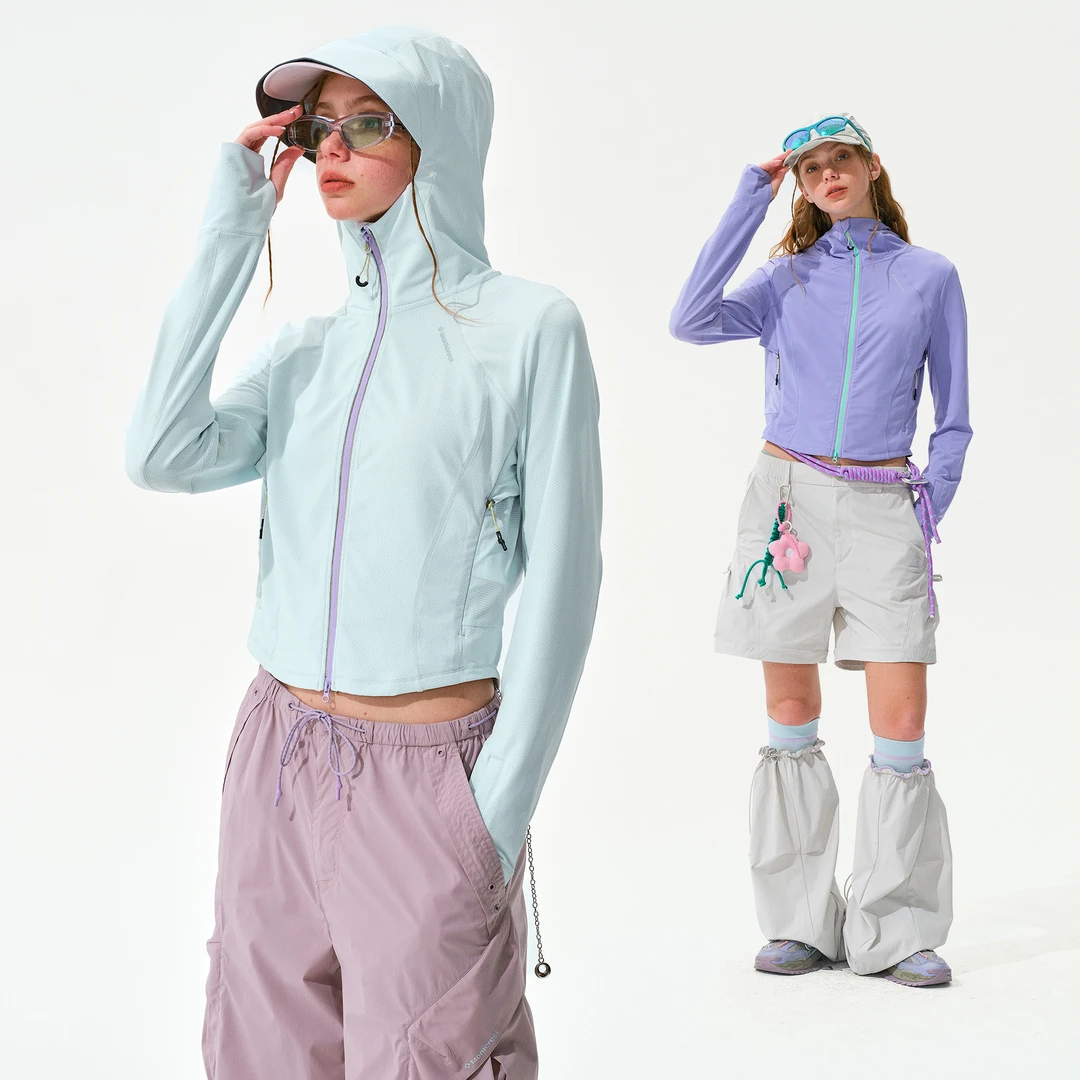 瞬时山野Monterest户外吸湿速干撞色针织连帽修身防晒服防晒衣女