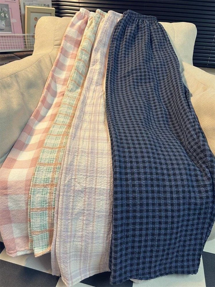 高个子加长版遛弯神裤薄款春夏居家睡裤裤子休闲格子宽松家居裤