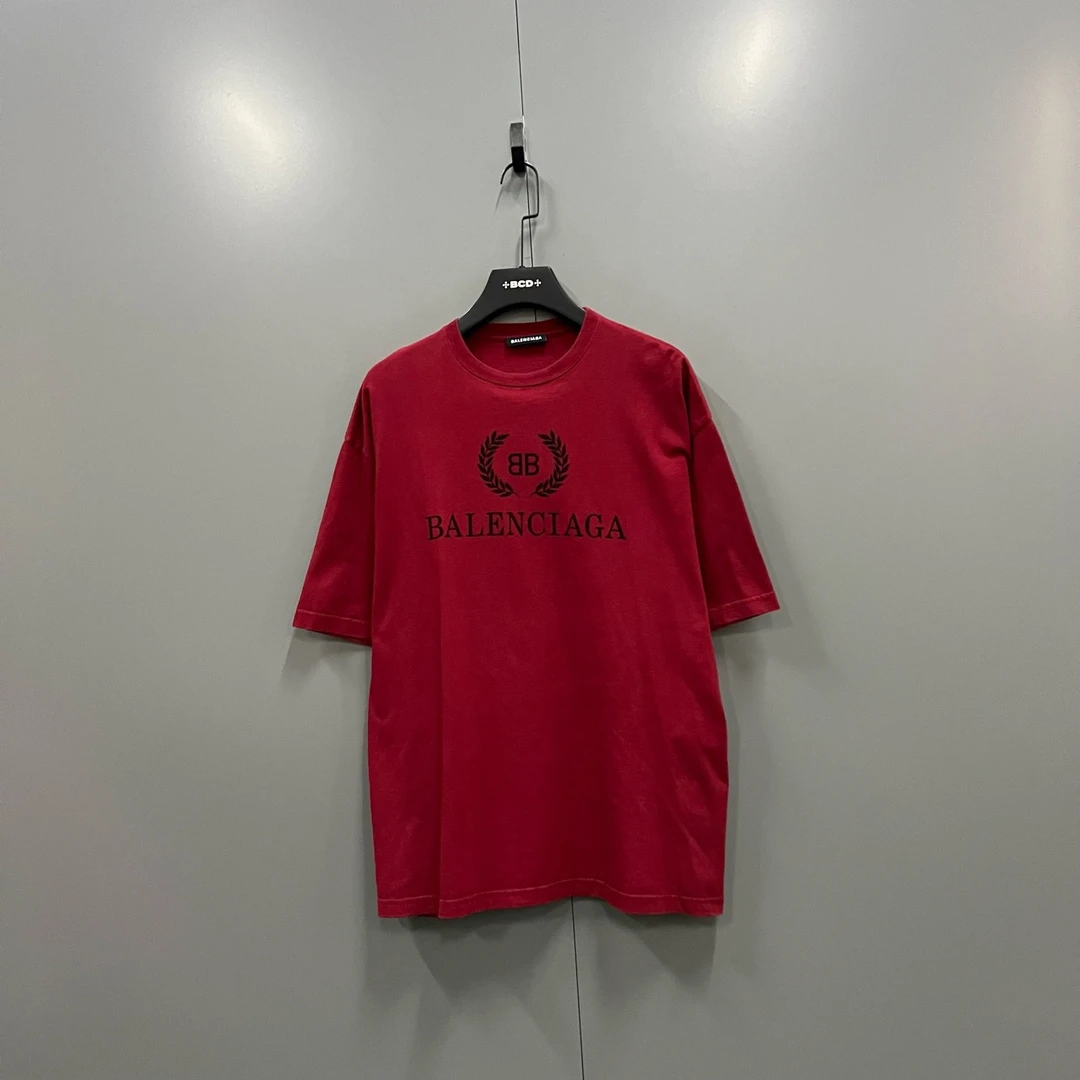 99新 Balenciaga/巴黎世家 （bb）红色麦穗双B印花短袖 M码