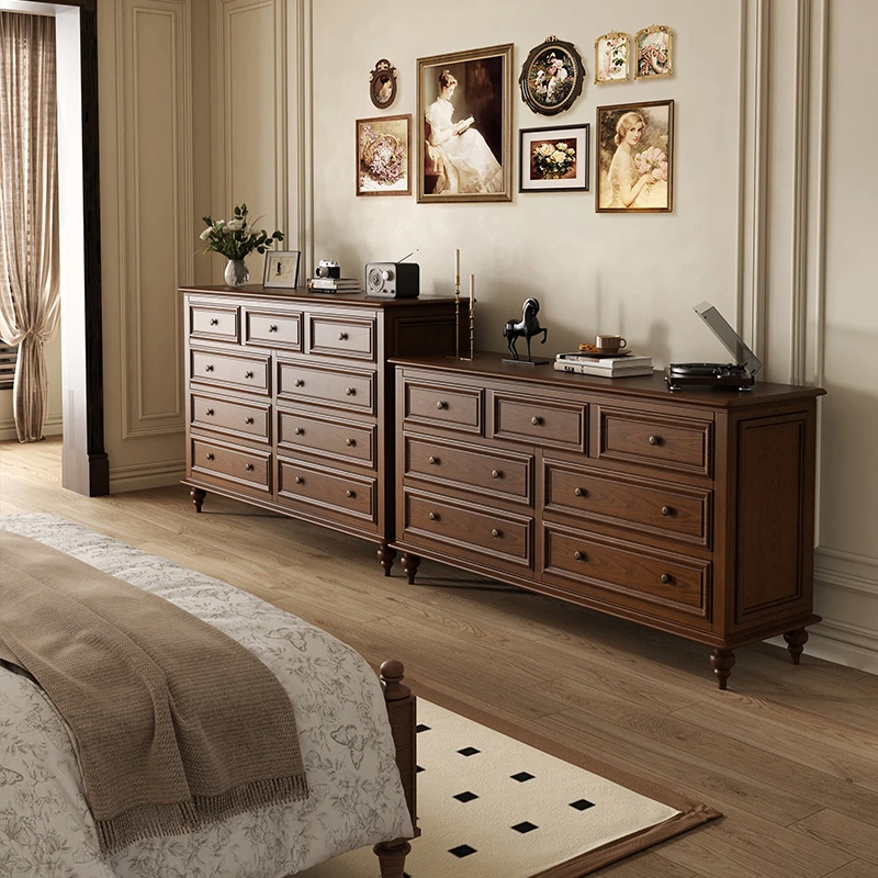 美式五斗柜实木储物柜客厅轻奢高级感五斗橱卧室靠墙中古风抽屉柜