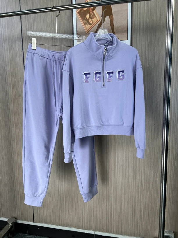 9308品牌撤柜FG女装时尚设计款紫色卫衣套装