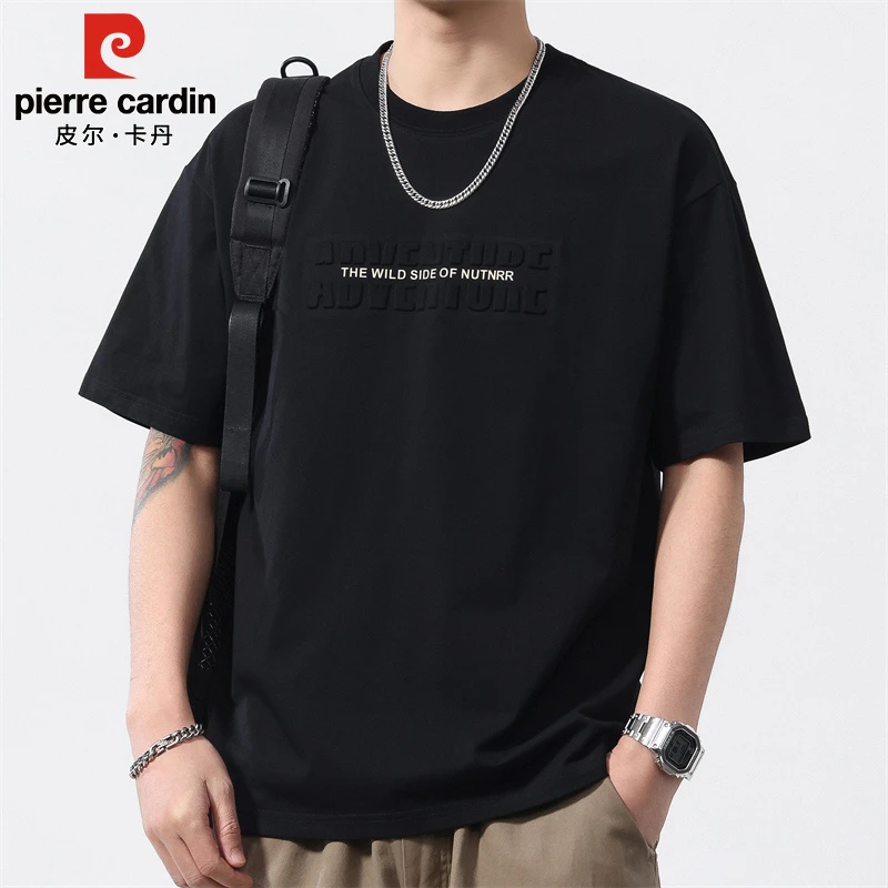 皮尔卡丹美式休闲短袖t恤夏季男士宽松圆领百搭新款薄款透气上衣