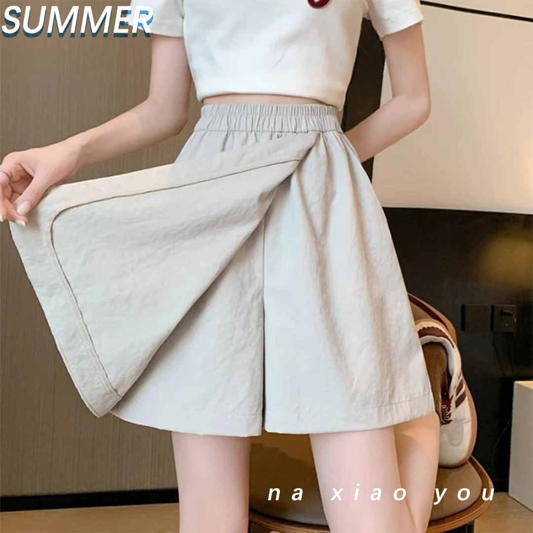 纯色四分短裤速干工装裙裤a字半身裙女夏季薄款宽松高腰冰丝短裤