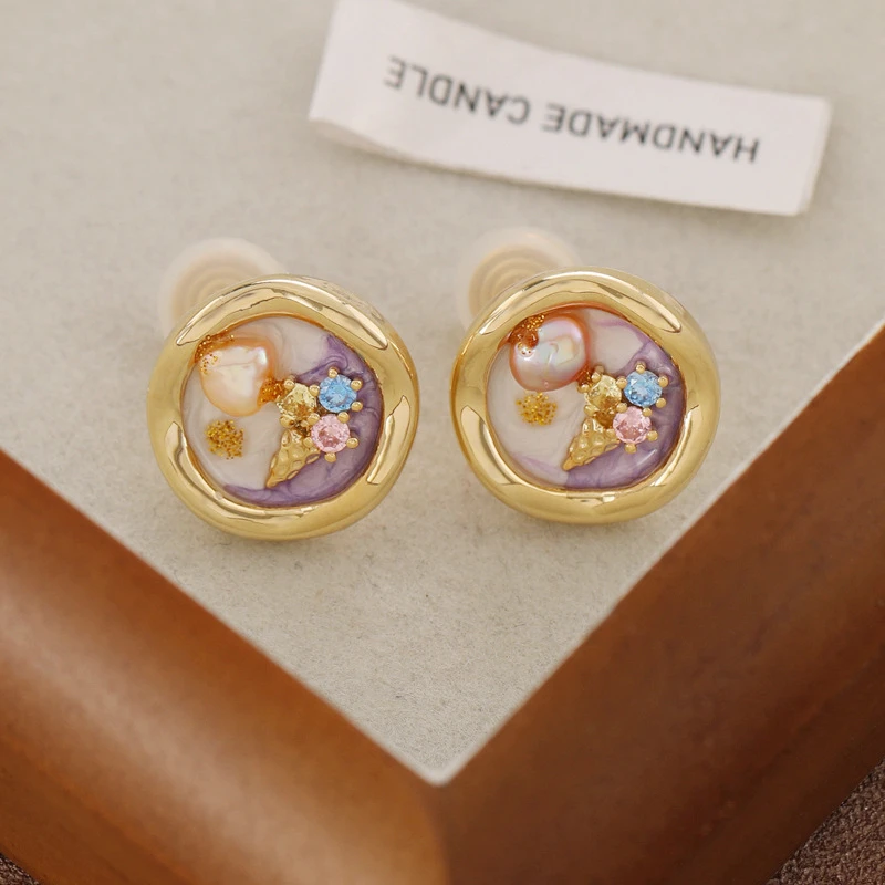 莫奈花园巴洛克天然淡水珍珠中古风文艺复古轻奢无耳洞蚊香盘耳夹