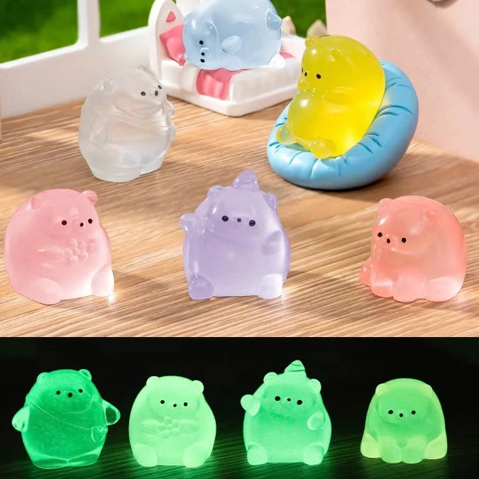 {直播拆} 立体夜光肥熊许愿对对碰树脂夜光创意DIY饰品摆件产品