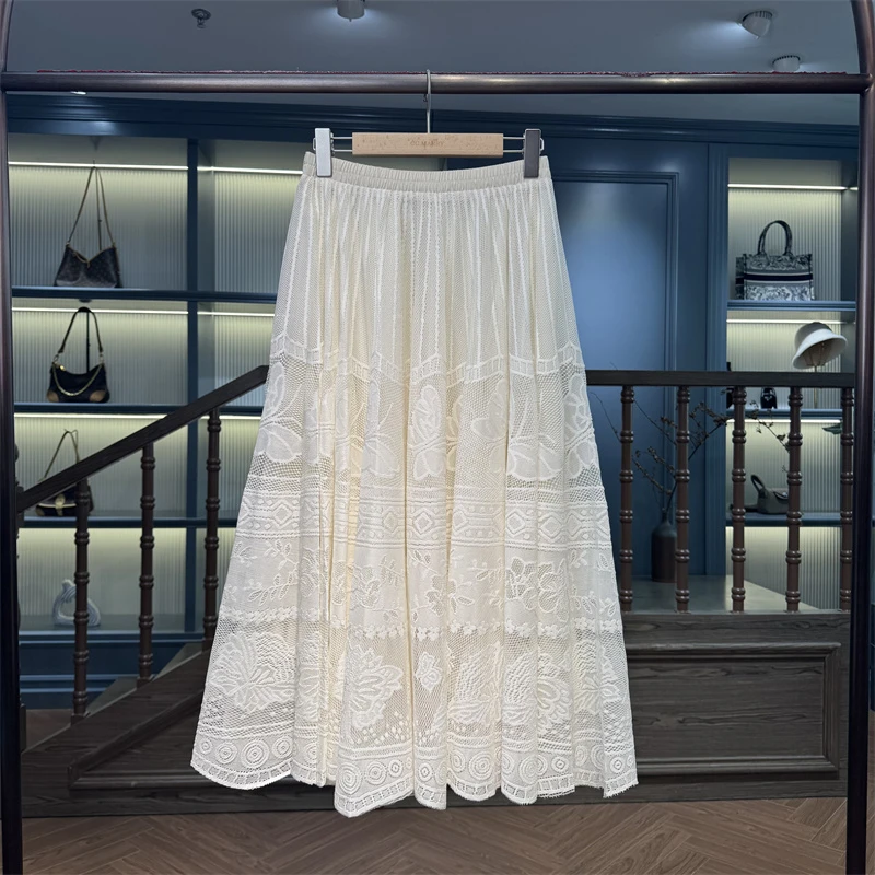 （落日玫瑰）百搭气质显瘦法式温柔垂坠感中长款蕾丝半身裙KDEC302