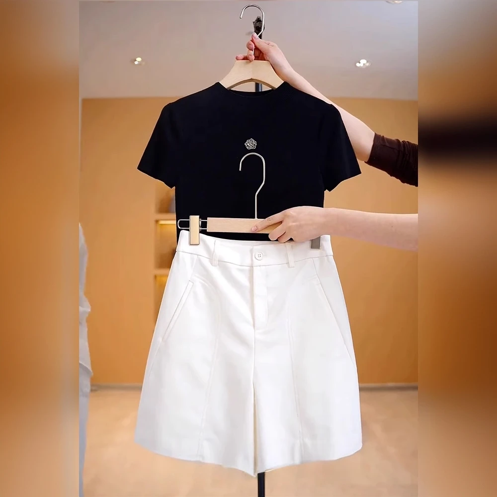 拉夏贝尔高腰五分裤夏季女2025新款短裤薄款西装a字裤宽松休闲裤