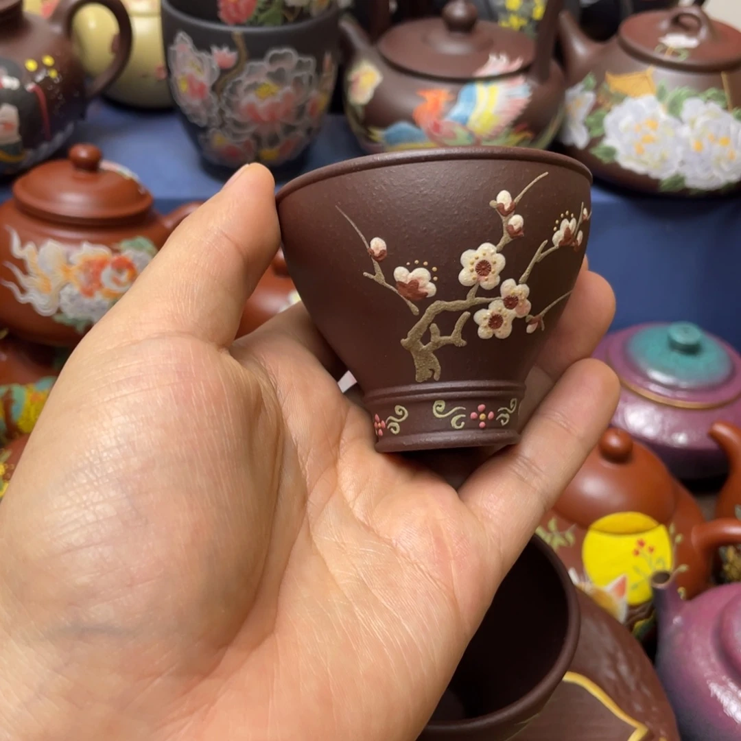 紫泥茶杯紫砂主人杯100cc