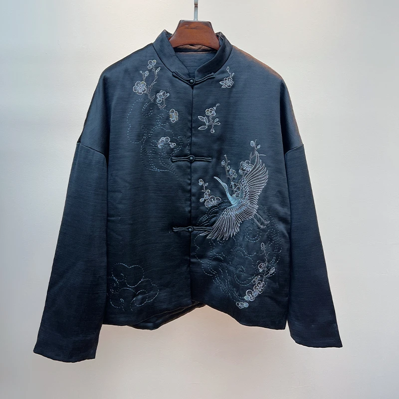 拉贝碧 加厚新中式复古加棉重工刺绣短外套棉服