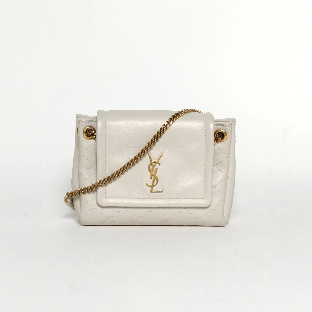 99新 YSL/圣罗兰 小花6枫Nolita Mini 18 白色 金扣