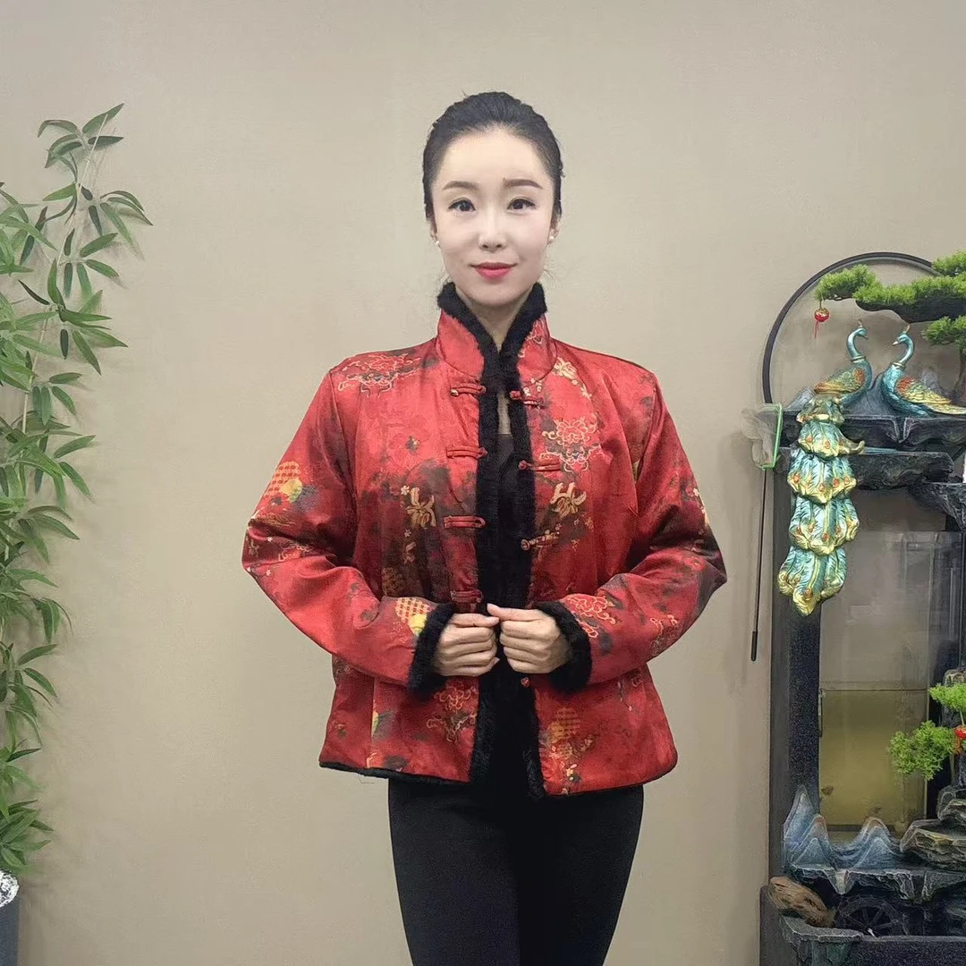 中式风格加绒棉袄唐装中国风盘扣外衣改良款棉衣