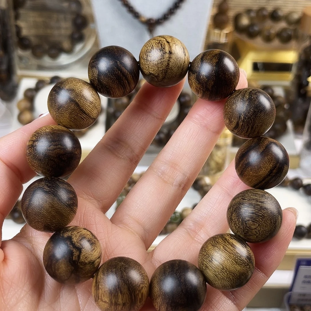 用***4手串沉香越南芽庄老白棋窖藏古董玉化瘤疤虎斑1.8
