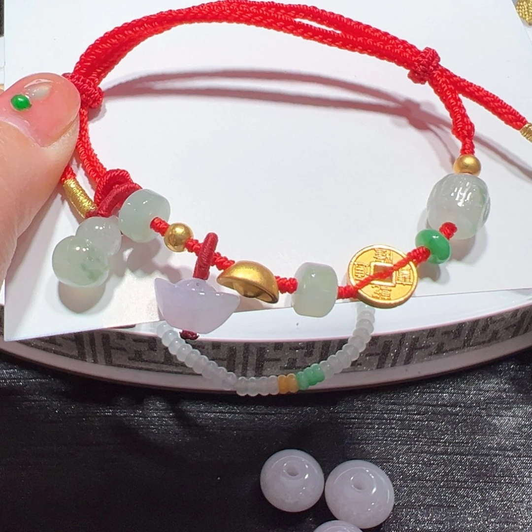 翡翠手链足金镶嵌手绳