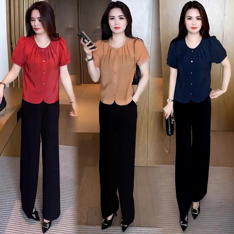 时尚衬衫女2025夏季新款气质洋气高腰显瘦遮肚休闲减龄薄款短袖