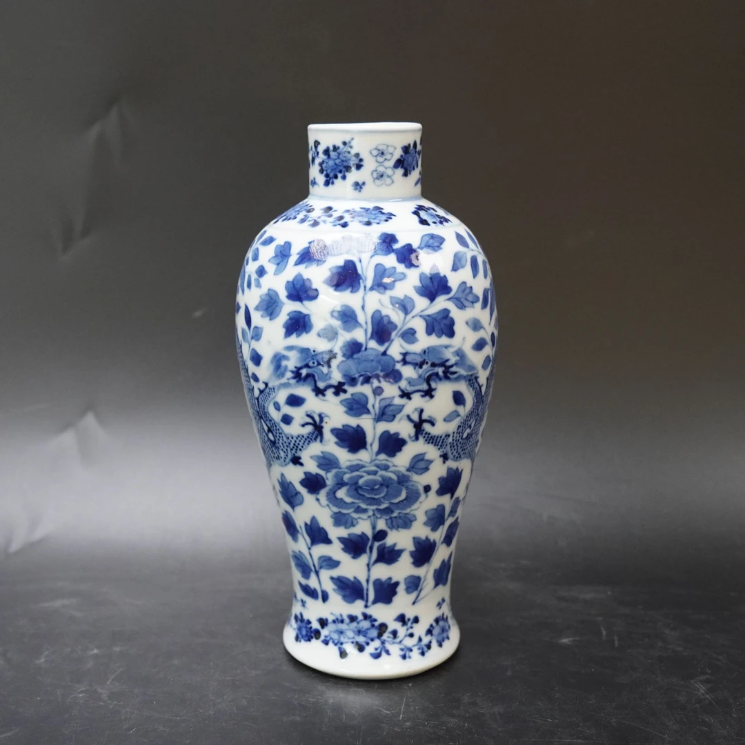 Lot.25080876清光绪青花双龙穿花纹赏瓶 高：约28.6cm