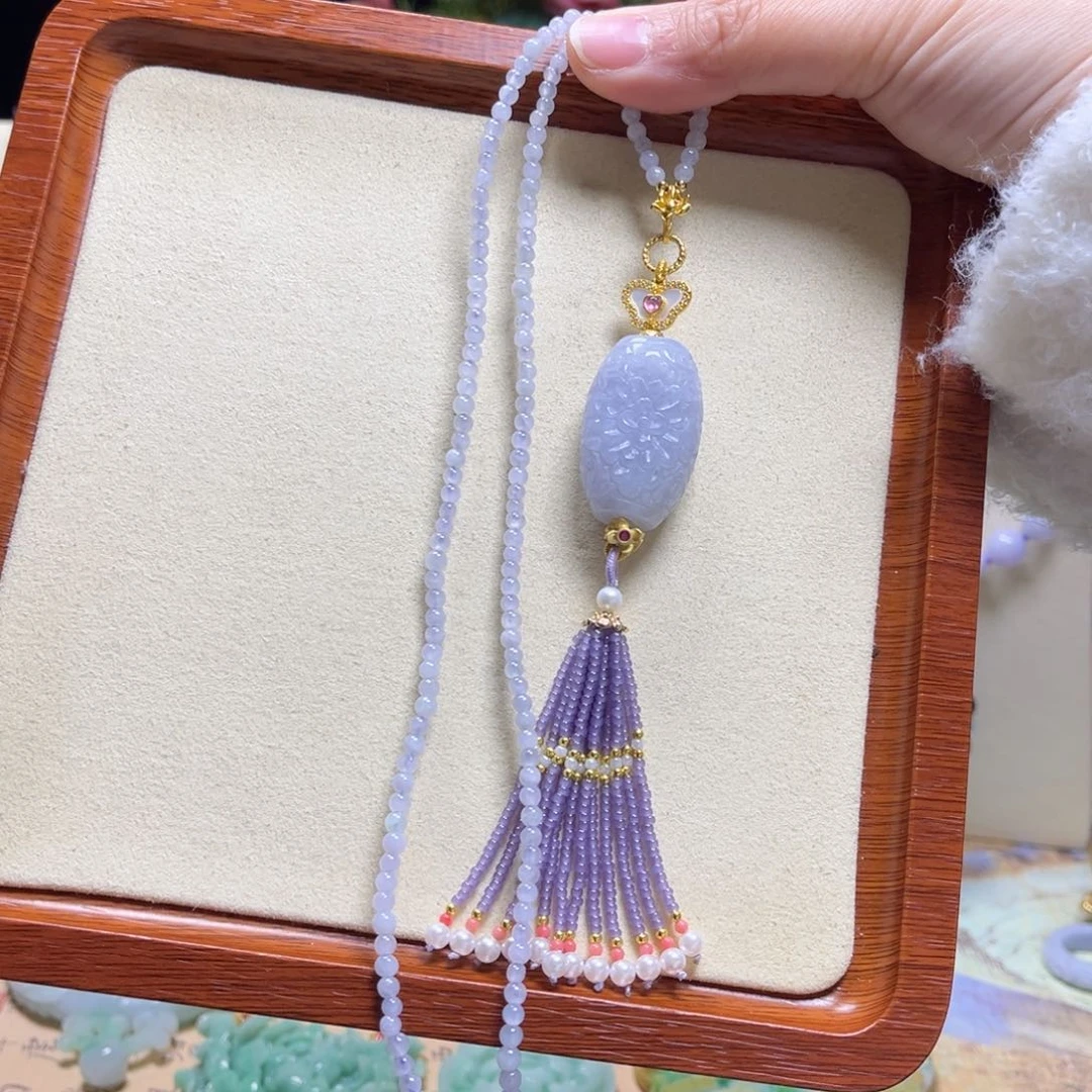 翡翠颈饰未镶嵌紫桶珠