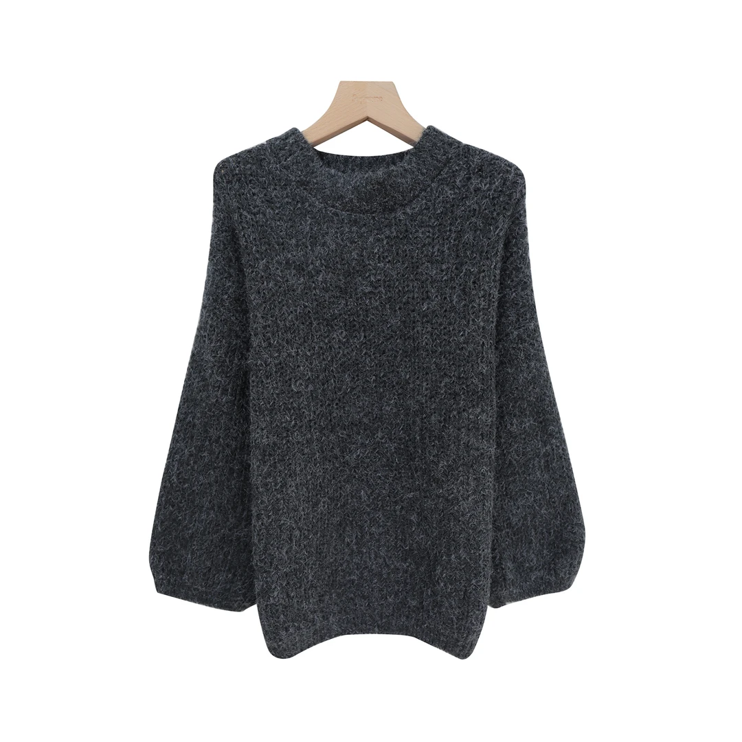 S圆领宽松套头百搭纯色粗毛线软糯毛衣X27977