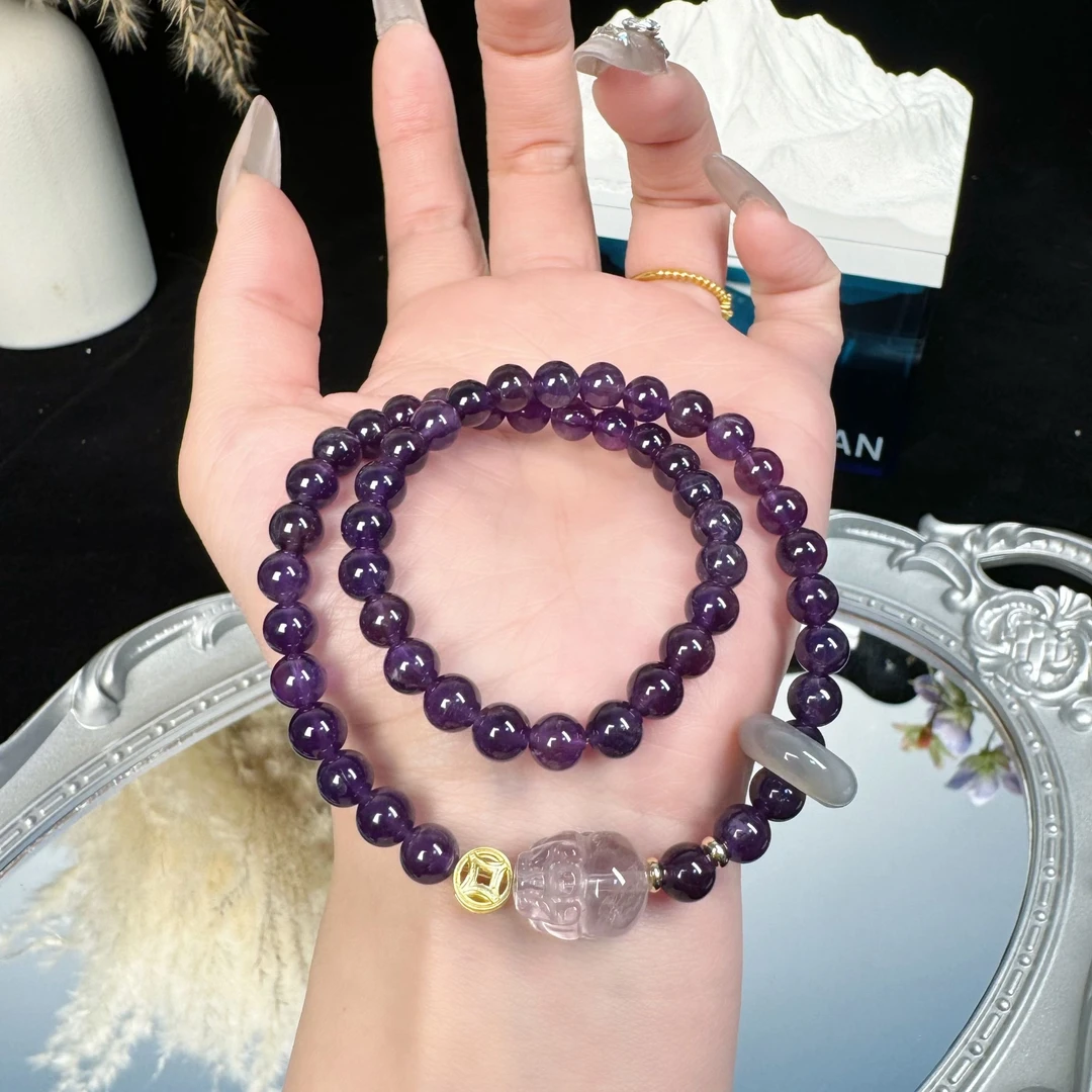 【乌拉圭紫水双圈z76】天然水晶手串原创小众设计
