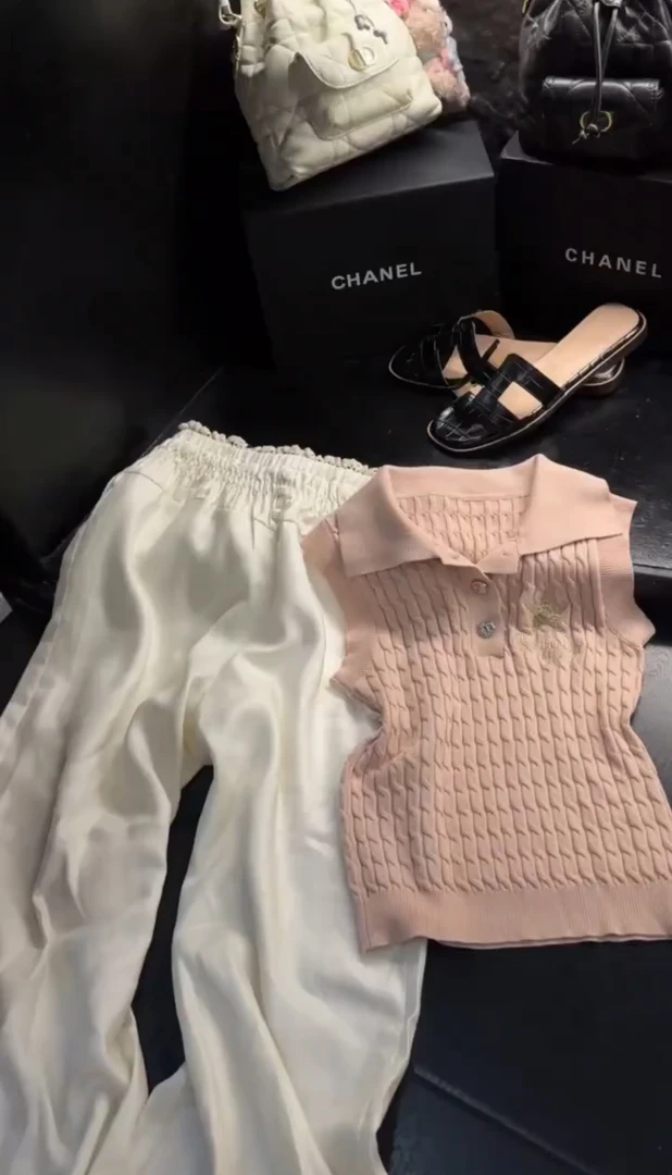 2025夏季新款韩系小香风气质五角星字母刺绣polo领针织背心休闲裤