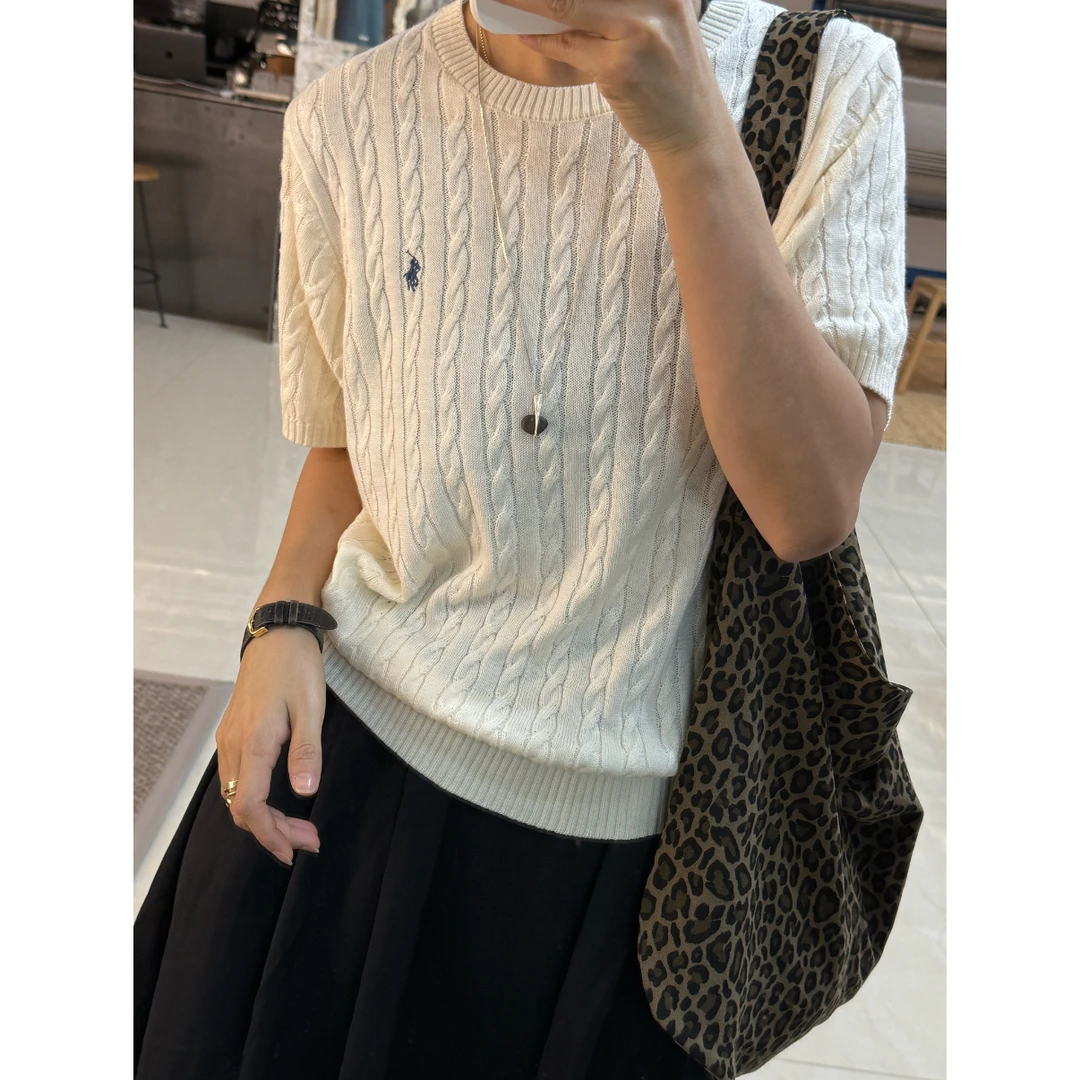 CHA MA GO DO10647小马刺绣麻花针织短袖