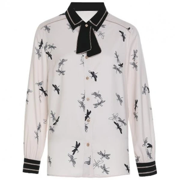 L·W/画而诗气质时尚轻奢印花休闲长袖百搭女士衬衫LBA82201