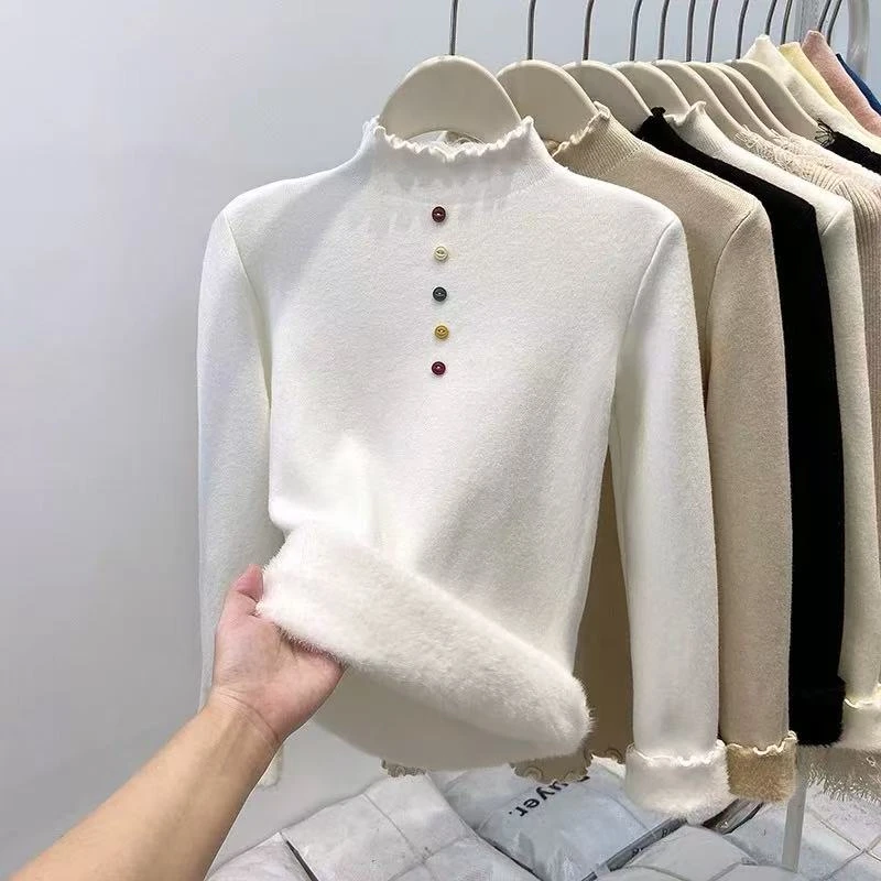 彩色扣子加绒打底衫838厂