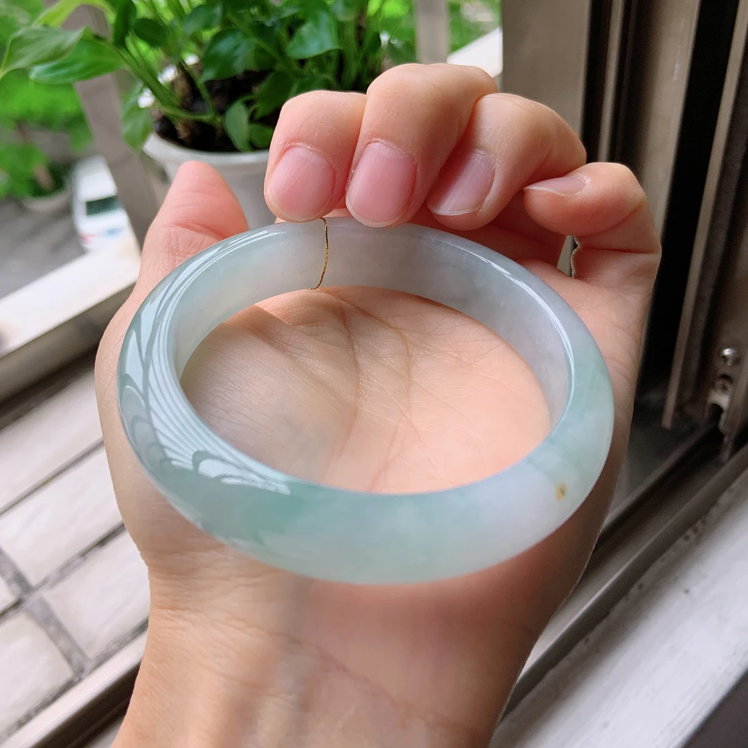 59➕圈冰种浅绿清爽宽边手镯缅甸天然a货翡翠女款平安镯经典百搭