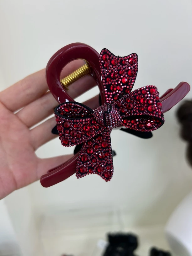 L073红蝴蝶结11cm长大了设计感高级大气安卡拉红抓夹