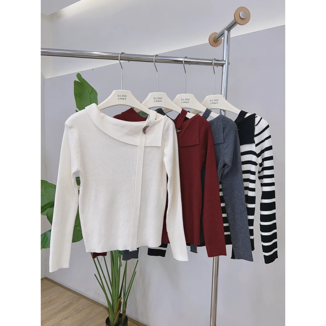 丨早秋新款休闲气质时尚修身显瘦露肩飘带衬衫 7551