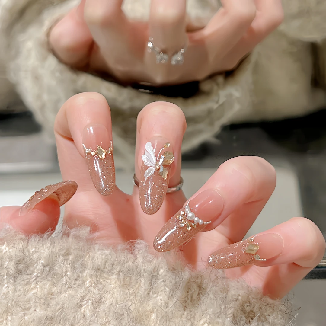 【碎冰蝶影】纯手工穿戴甲美甲可拆卸穿戴式持久反复使用1716