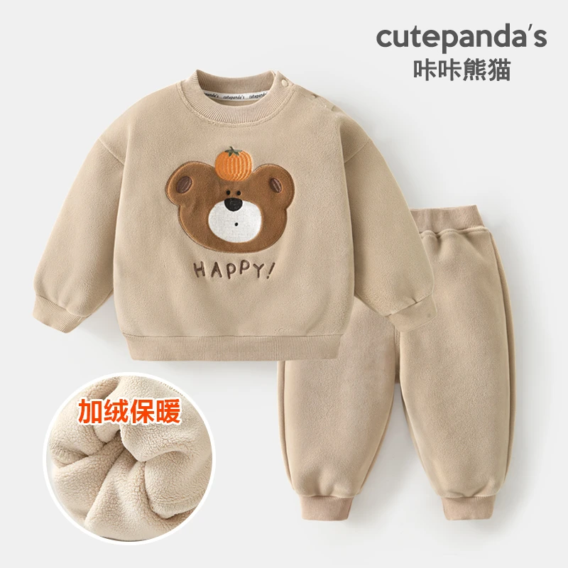 【清仓】婴儿奥粒绒卫衣套装冬装秋冬男女童加绒保暖两件套Y9347