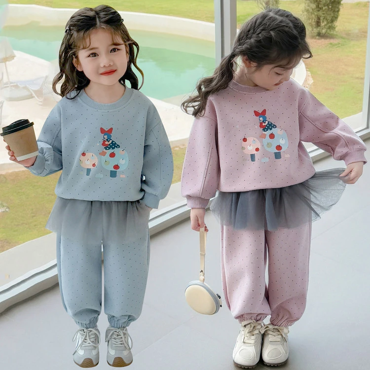 女童春秋季2025新款两件套洋气女宝宝卡通卫衣儿童韩系时尚两件套
