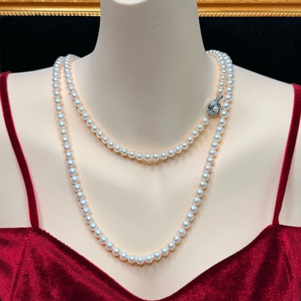 【六六中古】孤品天然海水珍珠可叠戴项链ty1626链长120珠子6.5-7