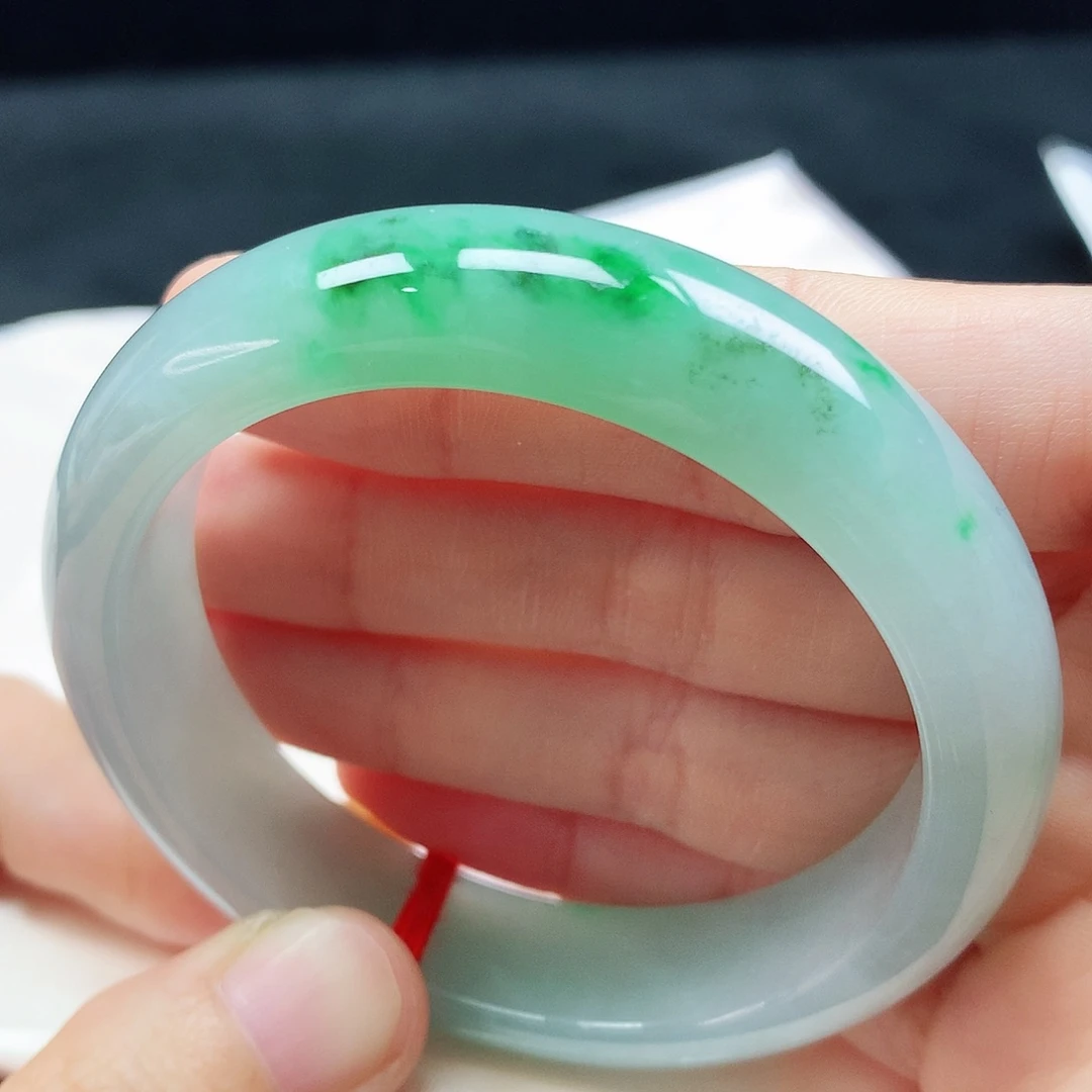 未镶嵌手镯翡翠52圈口冰飘绿花595