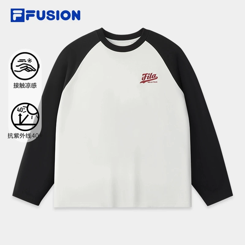 斐乐情侣长袖运动圆领上衣凉感宽松套头印花舒适拼接T11U532201