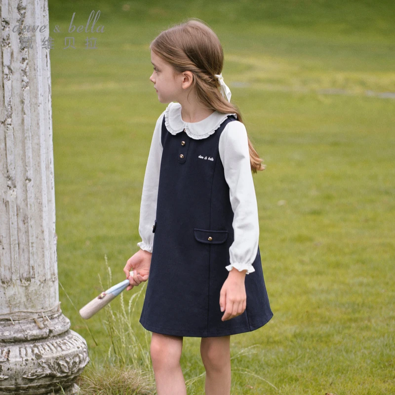 戴维贝拉童装女童连衣裙儿童学院风公主裙女2025秋季新款女孩裙子