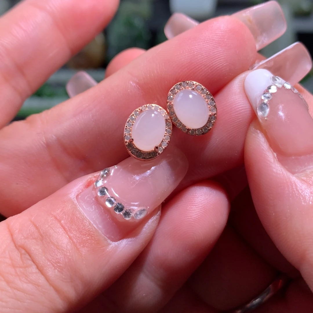 和田玉银S925镶嵌耳饰